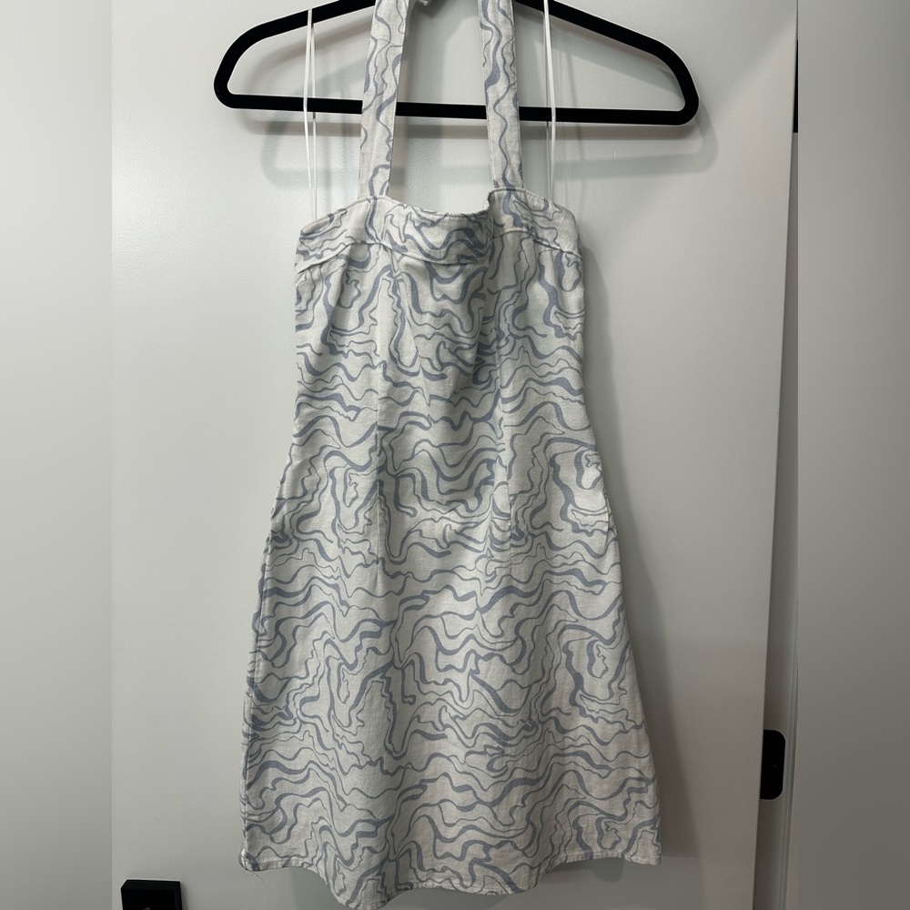Abercrombie & Fitch White/Blue Linen Mini Halter Dress (ST)